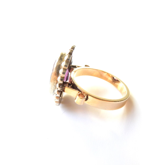 Antique Silver & 9ct Gold Amethyst Pearl Ring