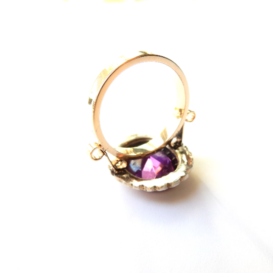 Antique Silver & 9ct Gold Amethyst Pearl Ring