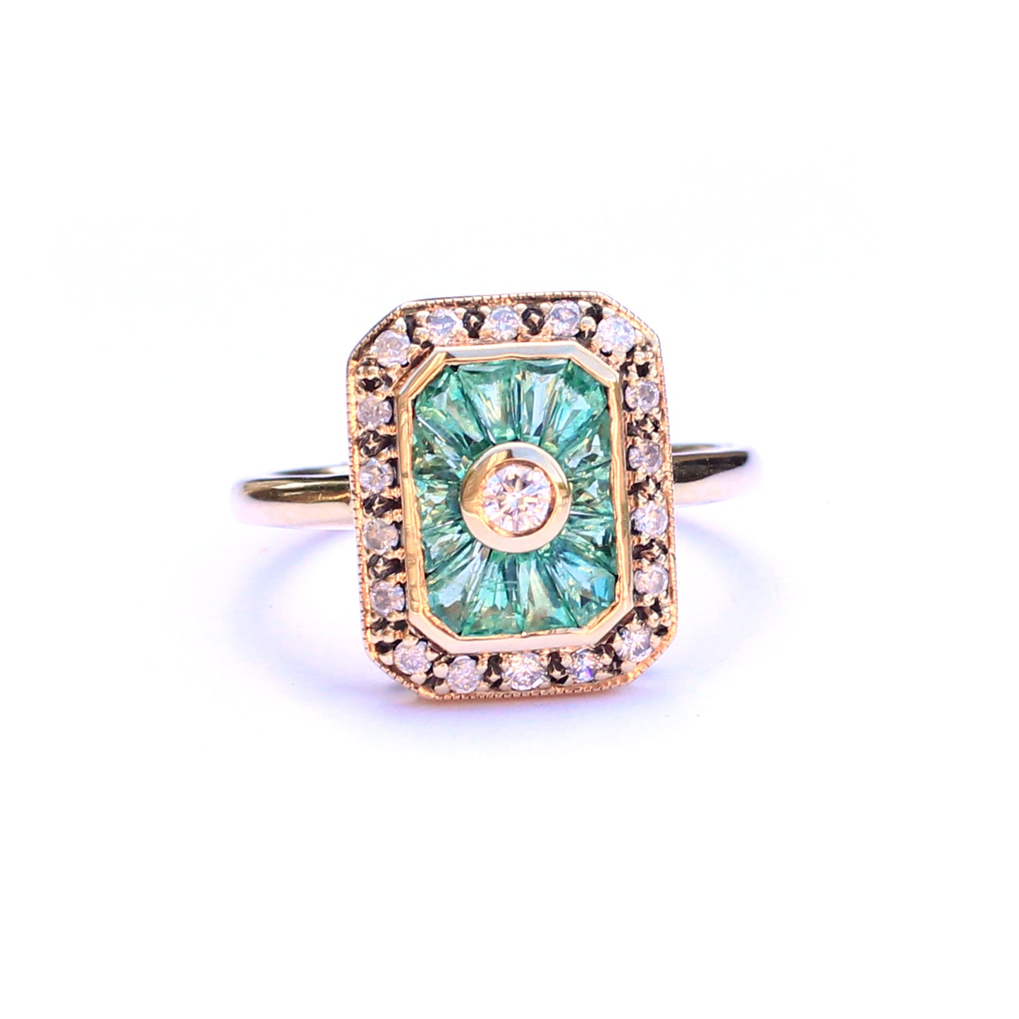 9ct Gold Emerald & Diamond Panel Ring