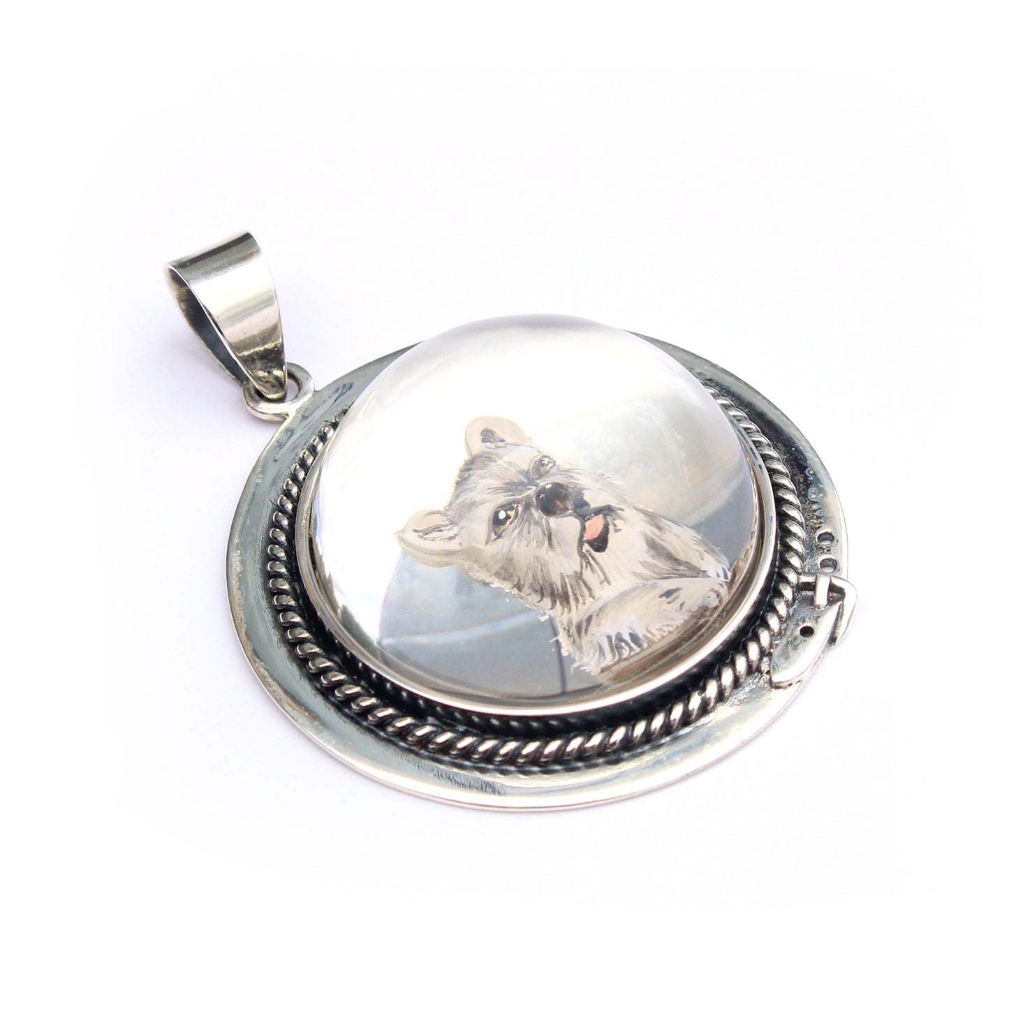 Vintage Sterling Silver Essex Crystal Pendant with White Terrier Dog