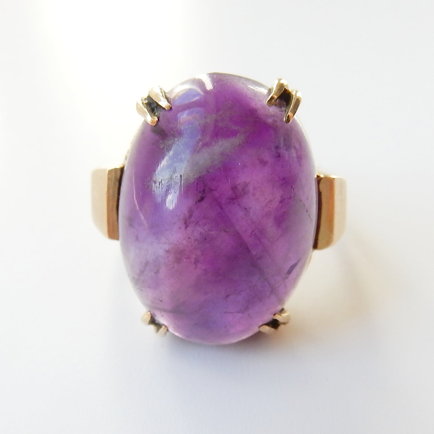 Vintage 9ct Gold Natural Amethyst Cabochon Ring