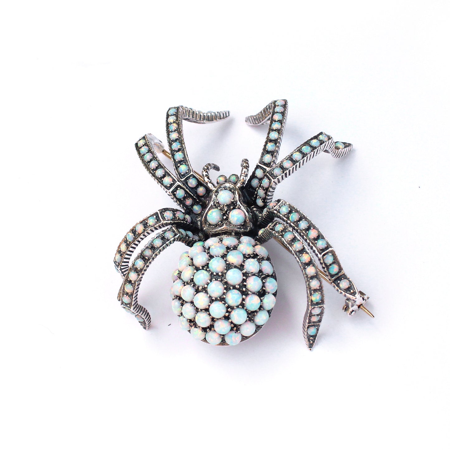 Large Sterling Silver Opal Spider Brooch