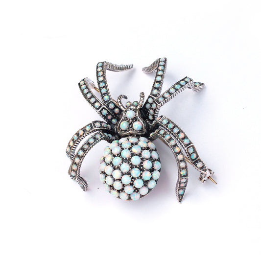 Large Sterling Silver Opal Spider Brooch