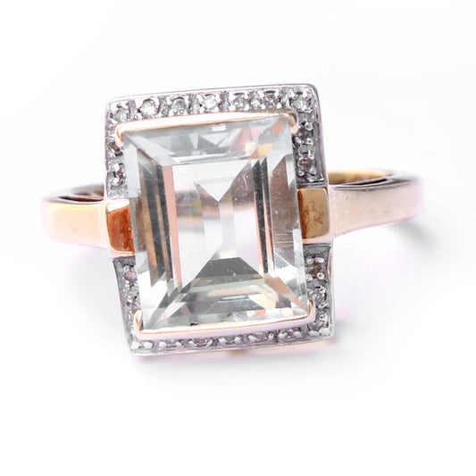 9ct Gold Green Amethyst & Diamond Ring