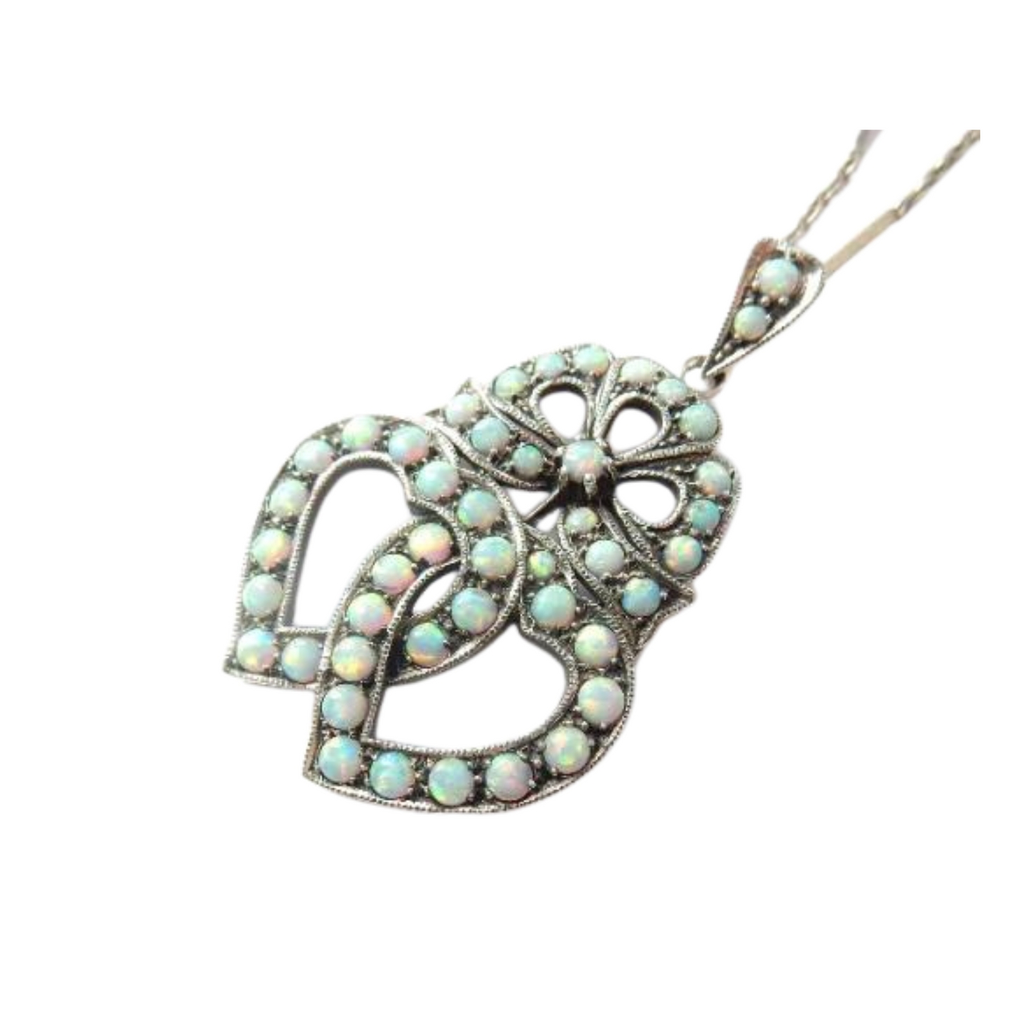 Victorian style Opal Sweetheart Pendant in Sterling Silver