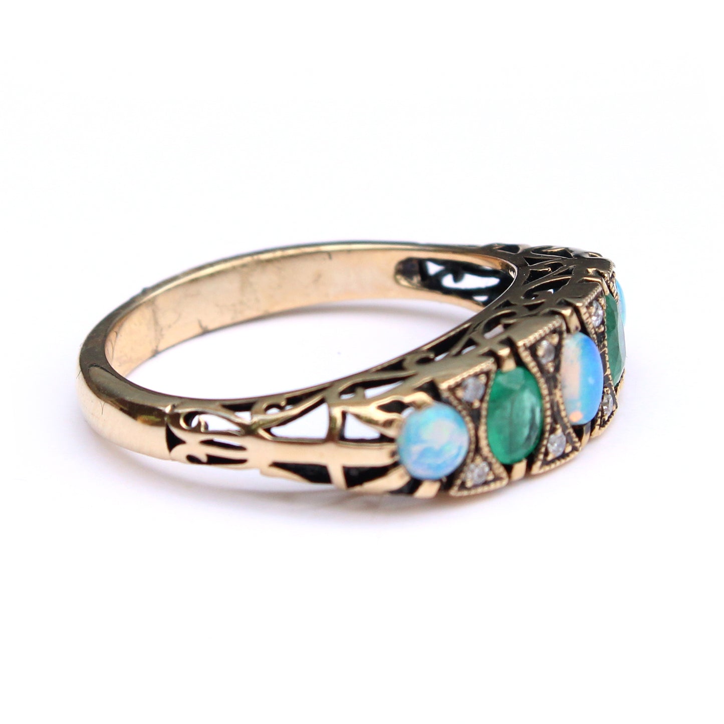 Vintage 9ct Gold Opal & Emerald Ring
