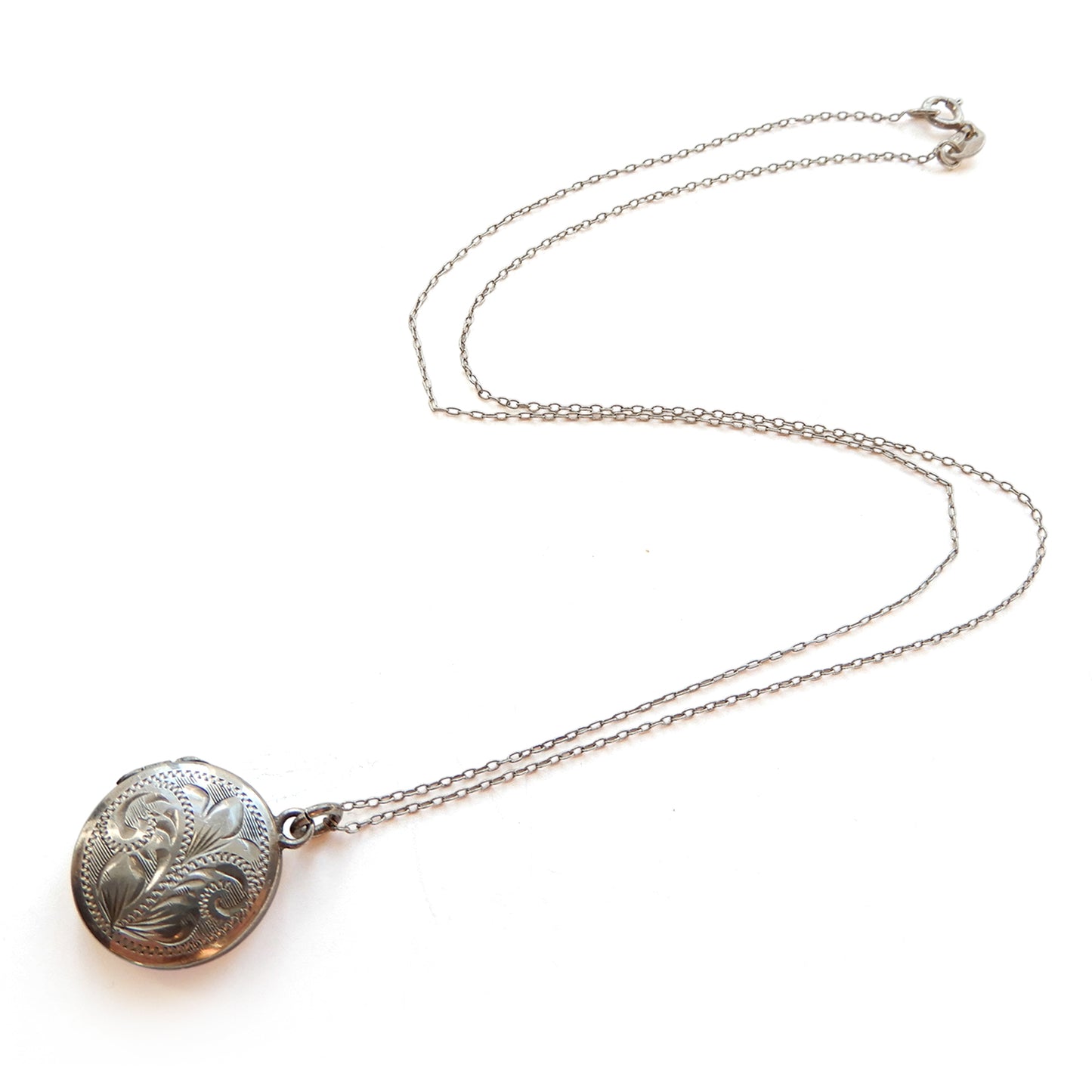 Dainty Vintage Sterling Silver Circle Locket with Chain