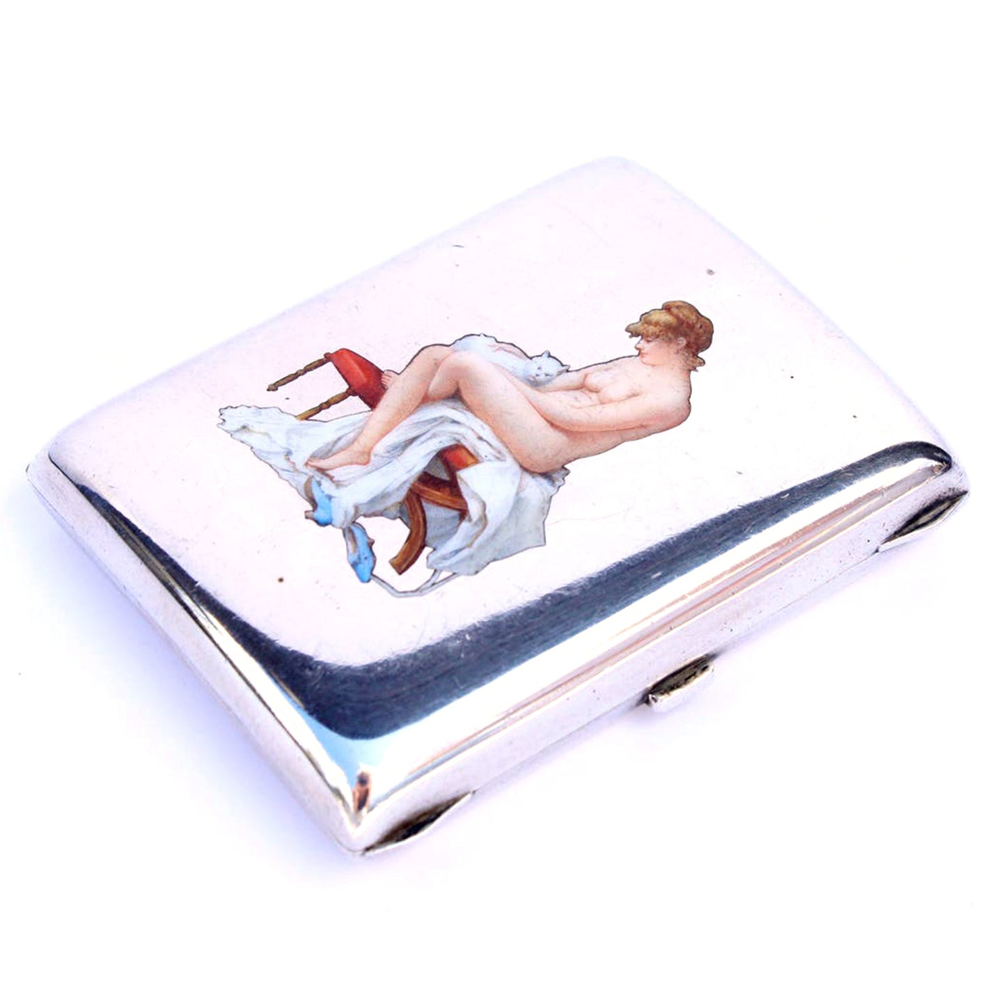 Antique Continental Silver Erotica Enamel Cigarette Case
