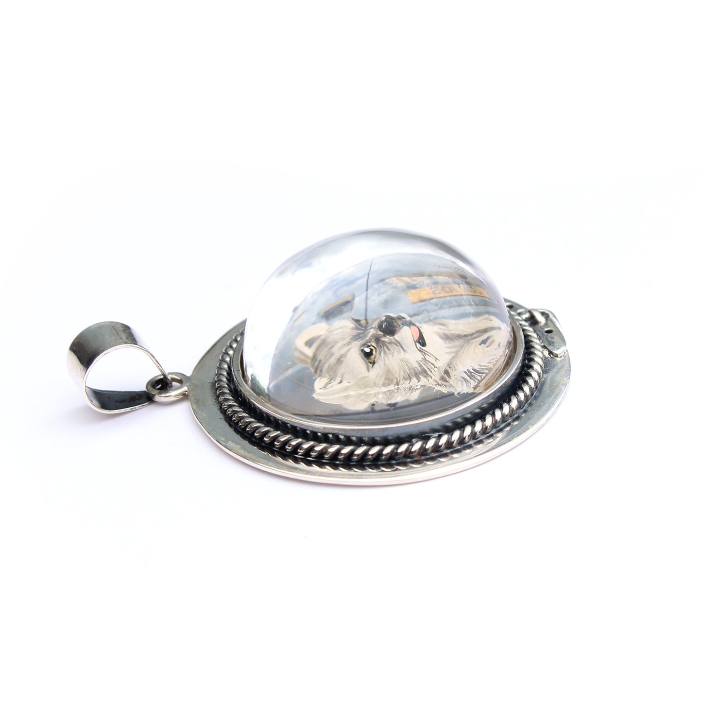 Vintage Sterling Silver Essex Crystal Pendant with White Terrier Dog