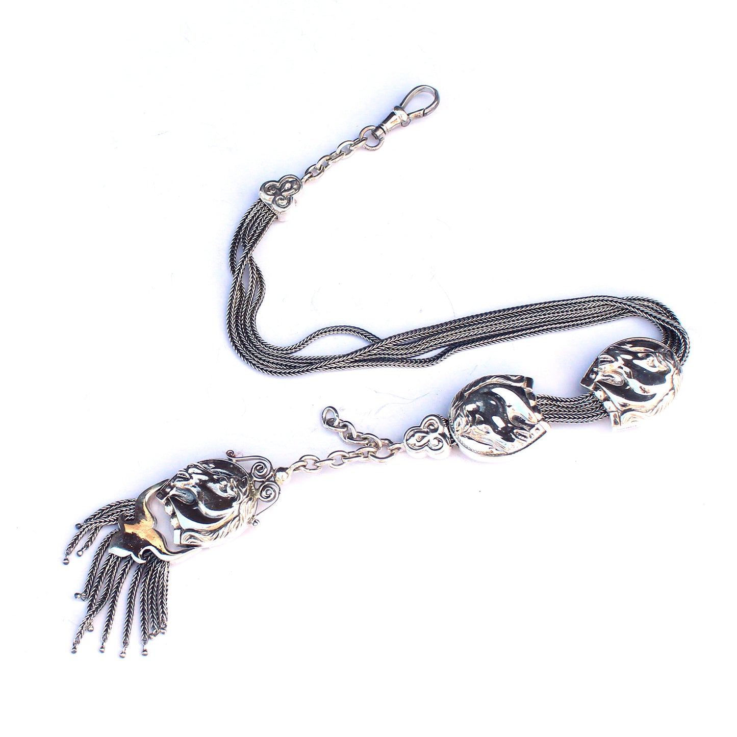 Vintage Sterling Silver Horse Albert Chain Pocket Watch Fob with Tassel & Dog Clip