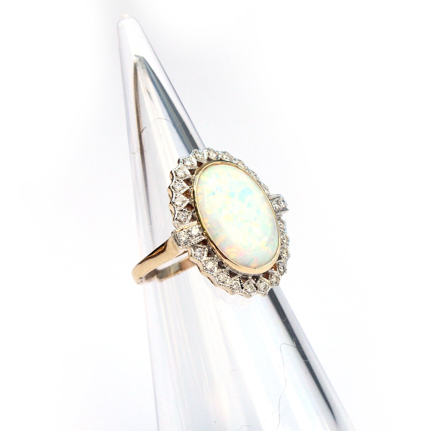 Impressive 9ct Gold Opal & Diamond Halo Ring