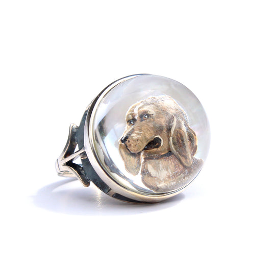 Vintage Sterling Silver Essex Crystal Ring with Spaniel Dog
