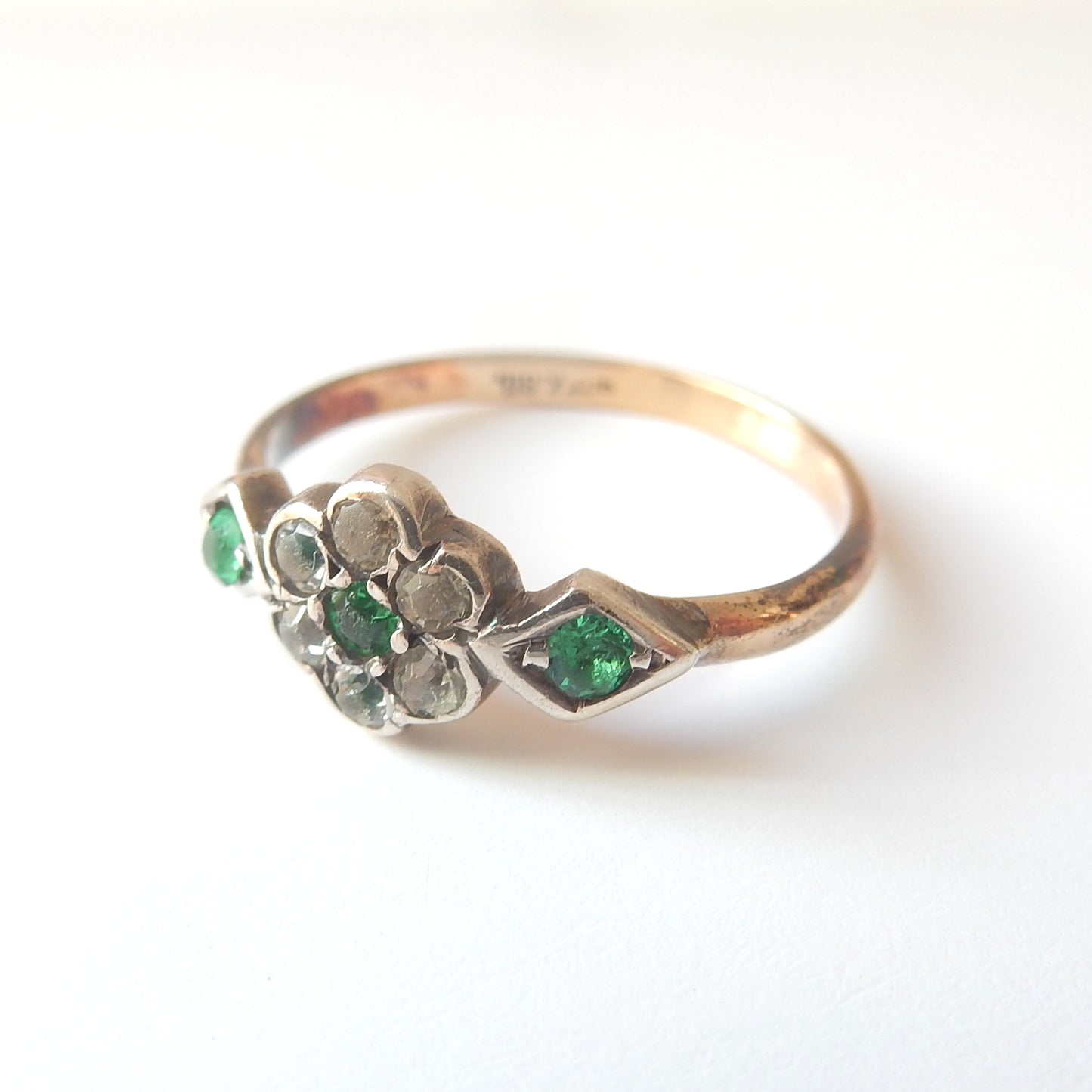 Art Deco 9ct Gold & Silver Emerald Paste Ring