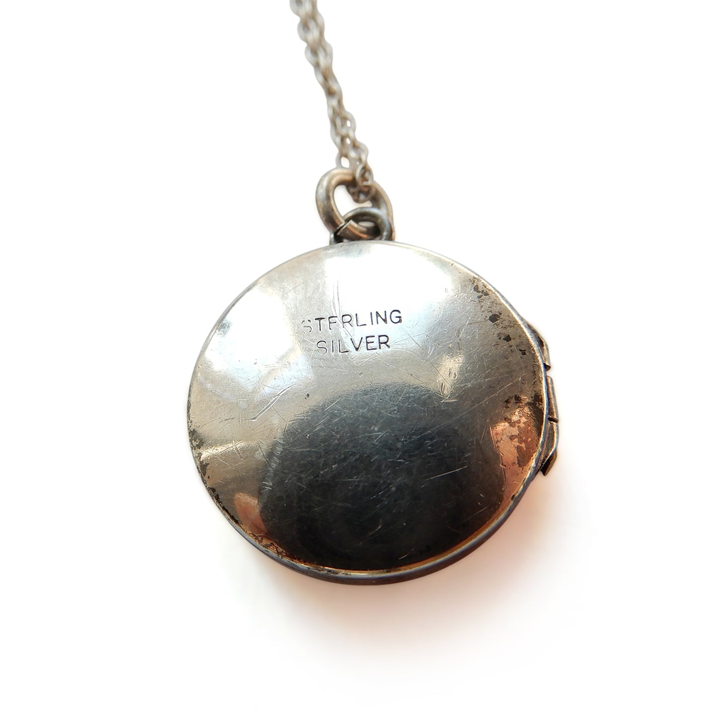Dainty Vintage Sterling Silver Circle Locket with Chain