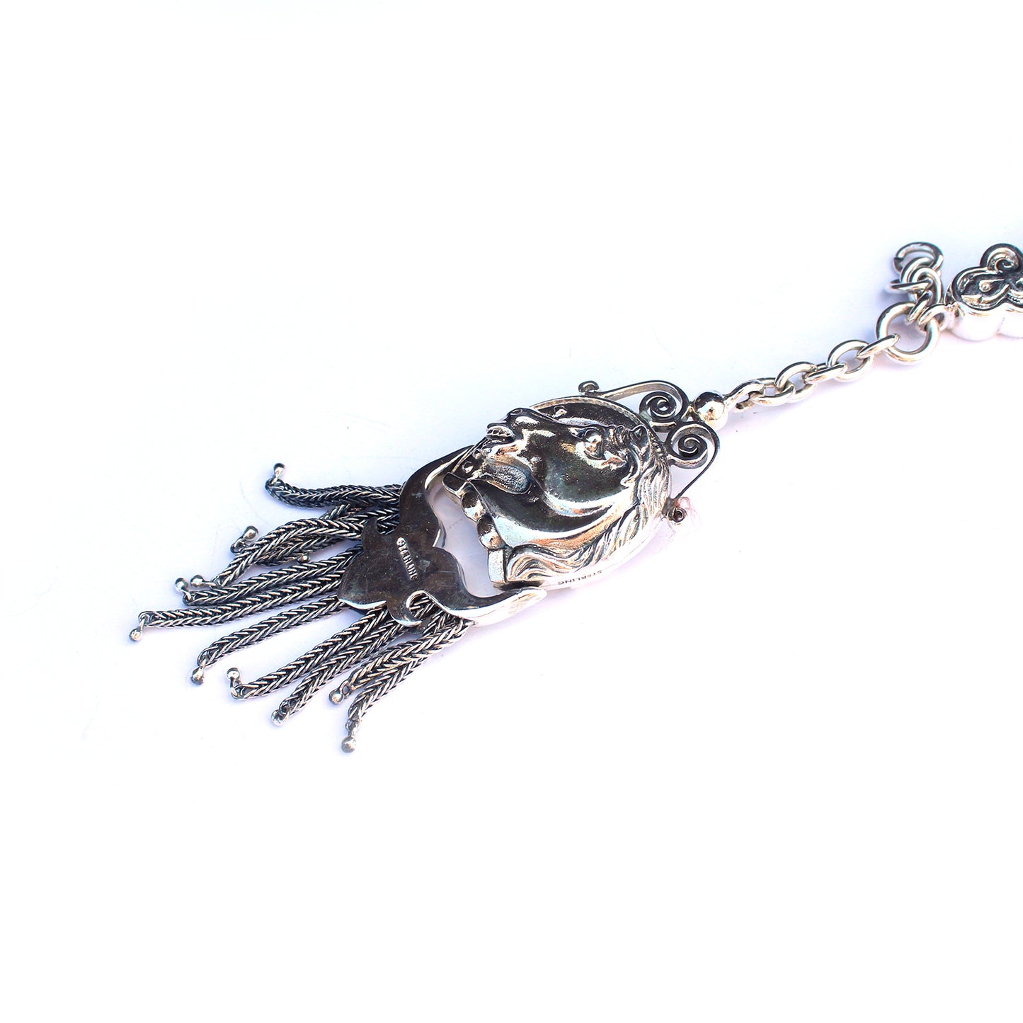 Vintage Sterling Silver Horse Albert Chain Pocket Watch Fob with Tassel & Dog Clip