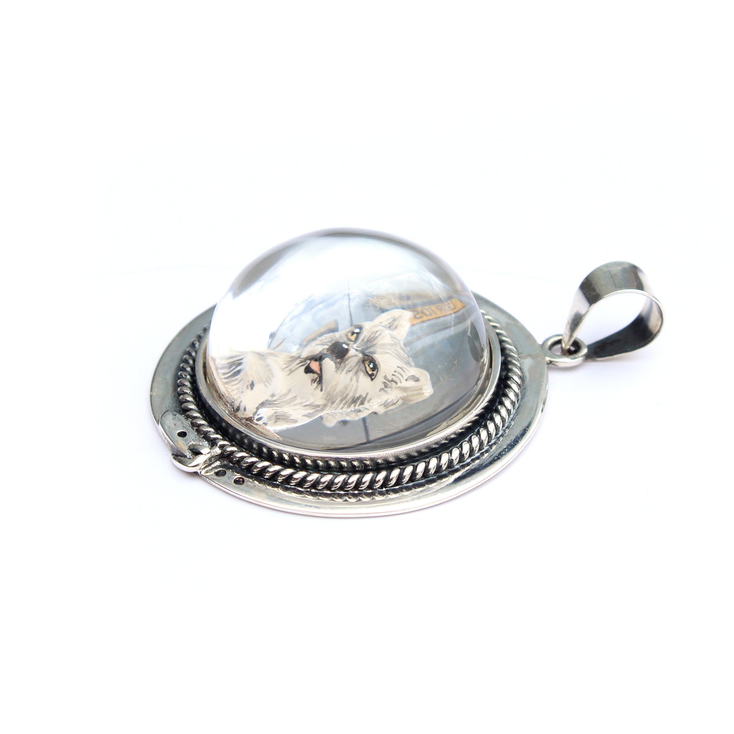 Vintage Sterling Silver Essex Crystal Pendant with White Terrier Dog