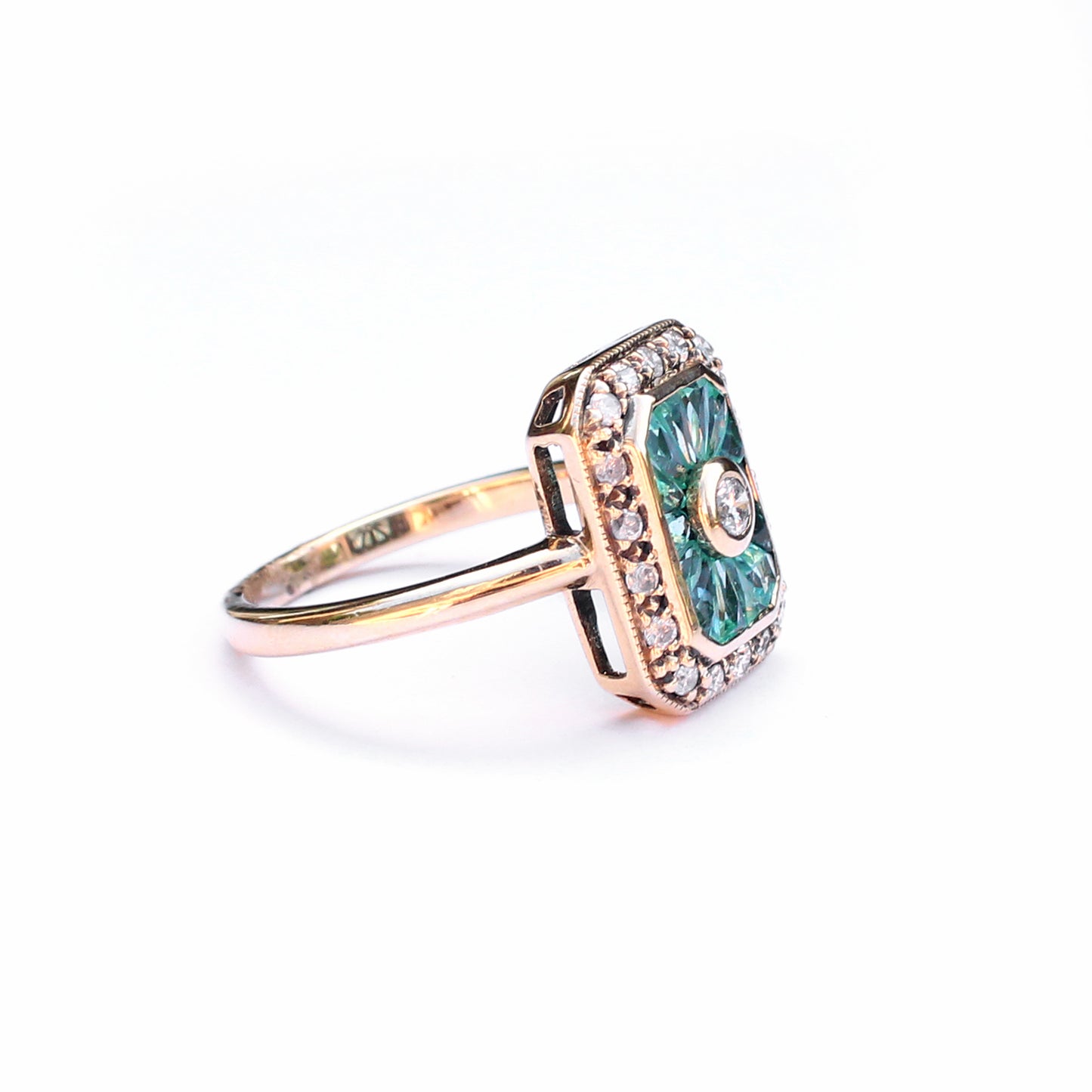 9ct Gold Emerald & Diamond Panel Ring