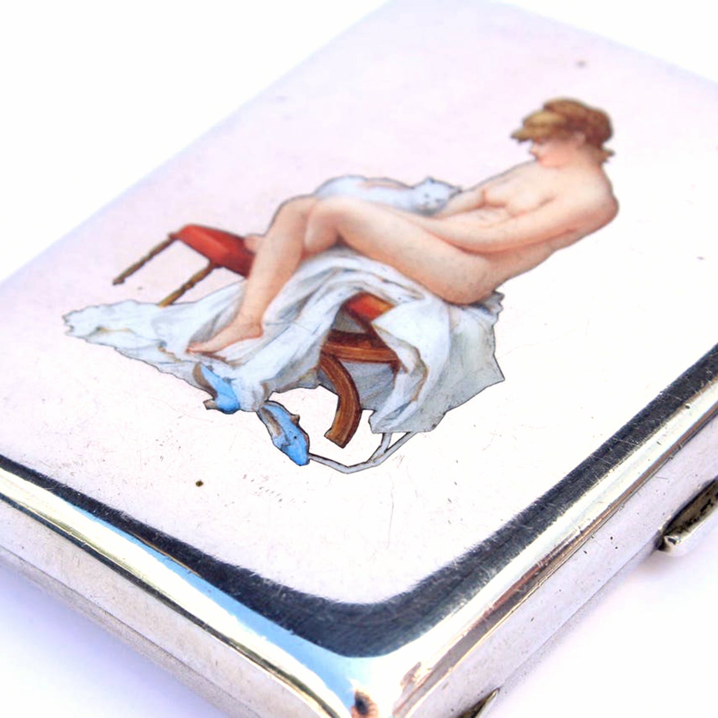 Antique Continental Silver Erotica Enamel Cigarette Case