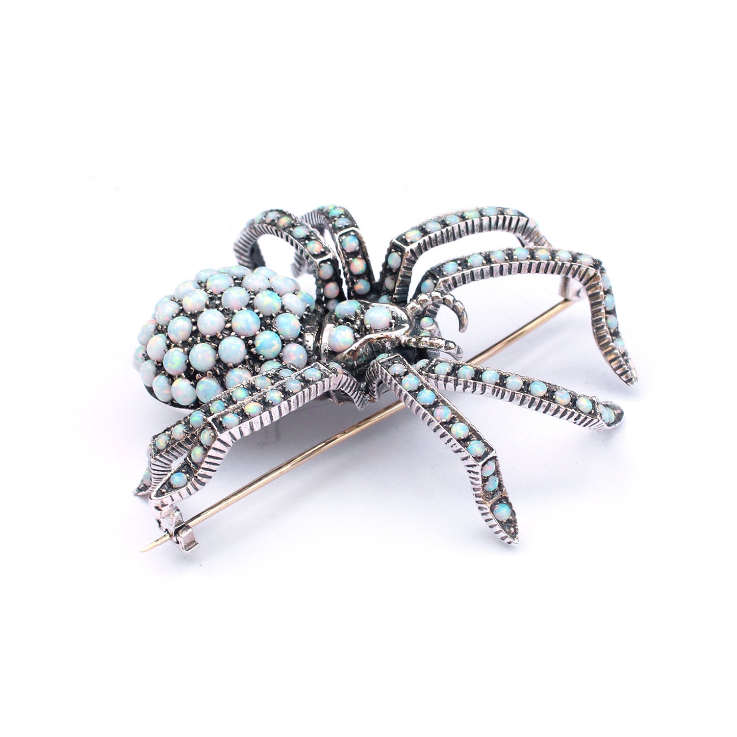 Large Sterling Silver Opal Spider Brooch