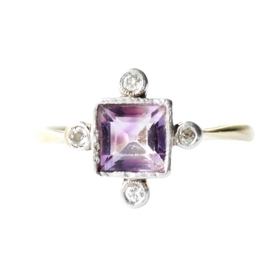 Art Deco 18ct Gold Amethyst & Diamond Ring