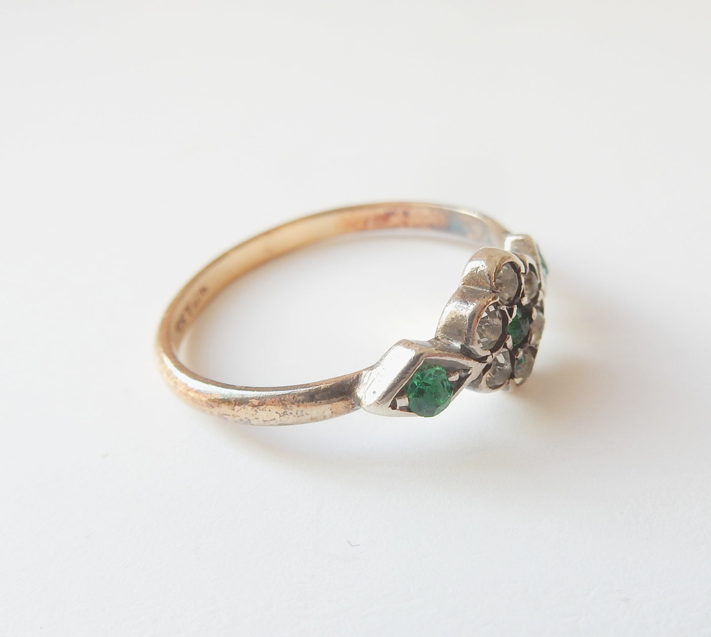 Art Deco 9ct Gold & Silver Emerald Paste Ring