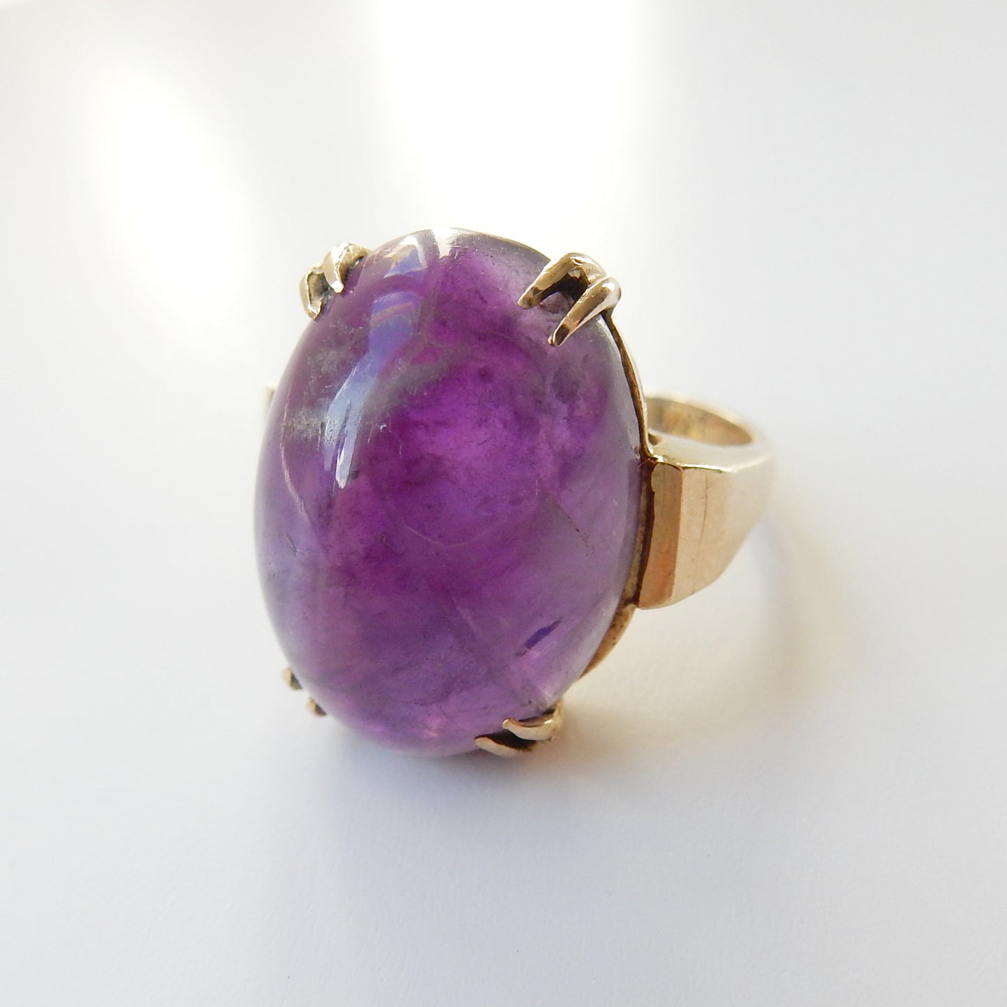 Vintage 9ct Gold Natural Amethyst Cabochon Ring