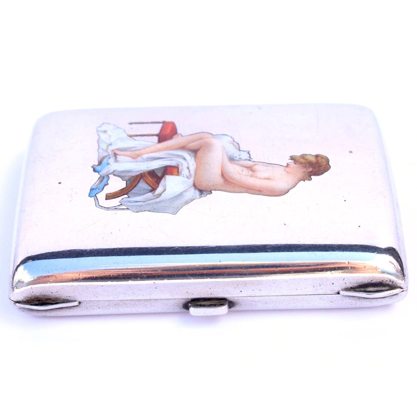 Antique Continental Silver Erotica Enamel Cigarette Case