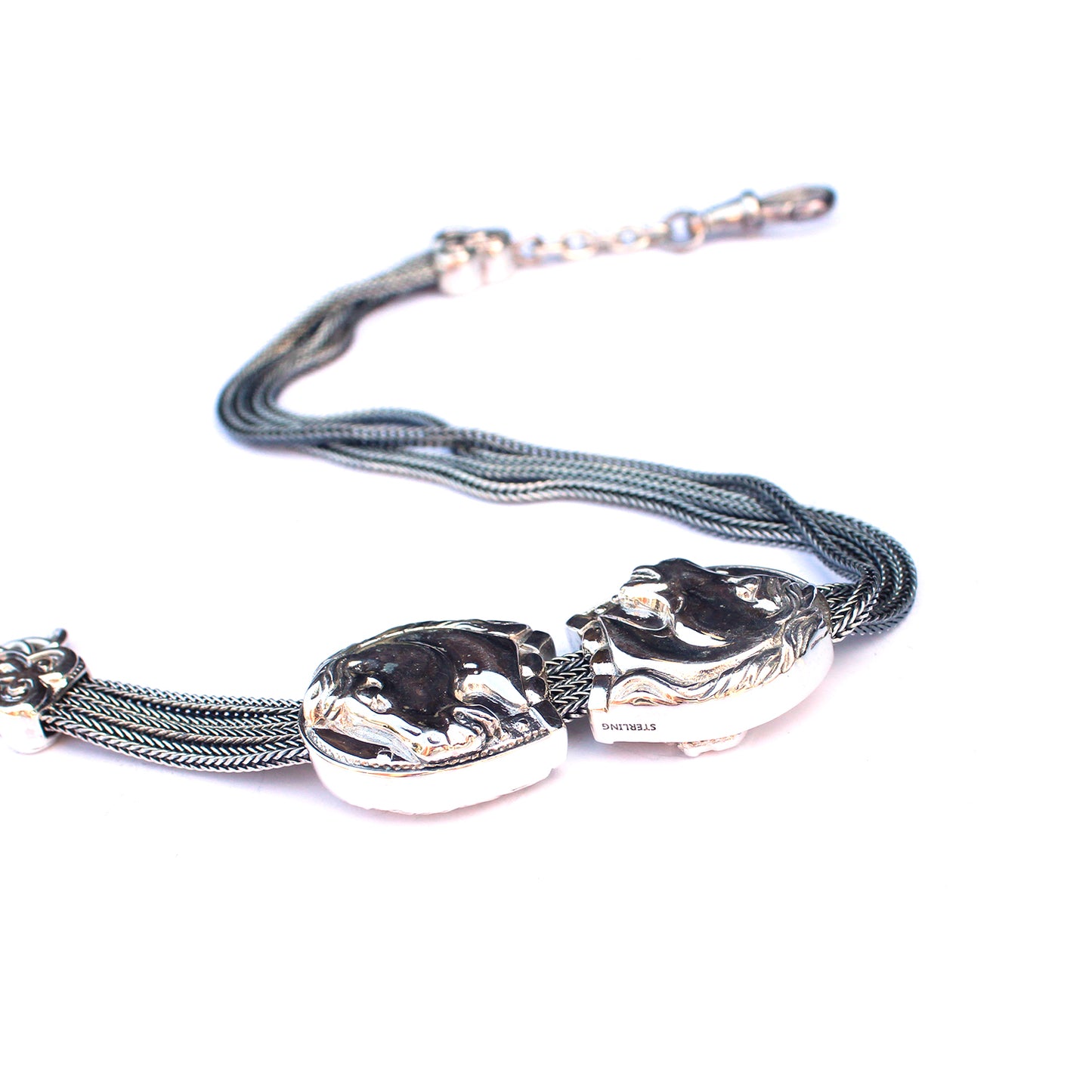 Vintage Sterling Silver Horse Albert Chain Pocket Watch Fob with Tassel & Dog Clip