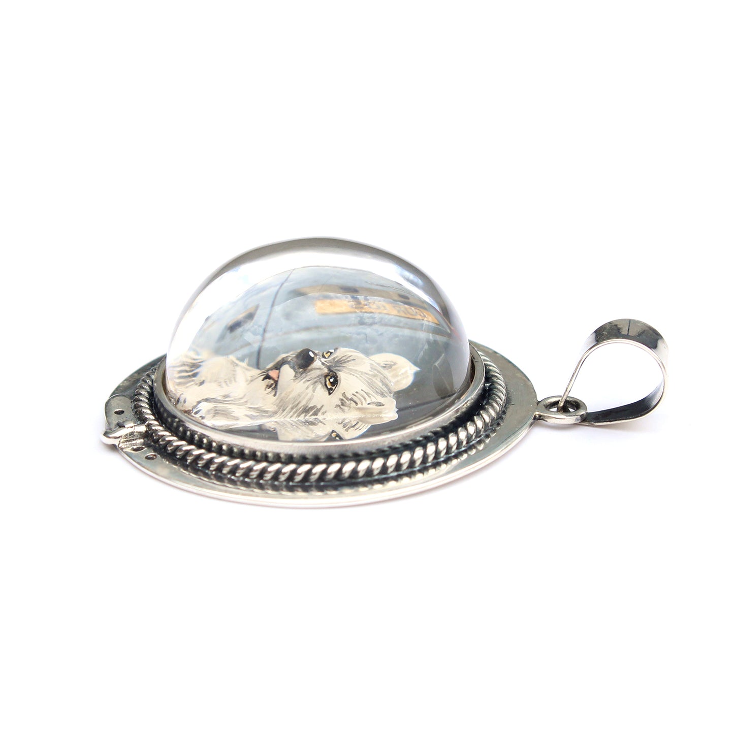 Vintage Sterling Silver Essex Crystal Pendant with White Terrier Dog