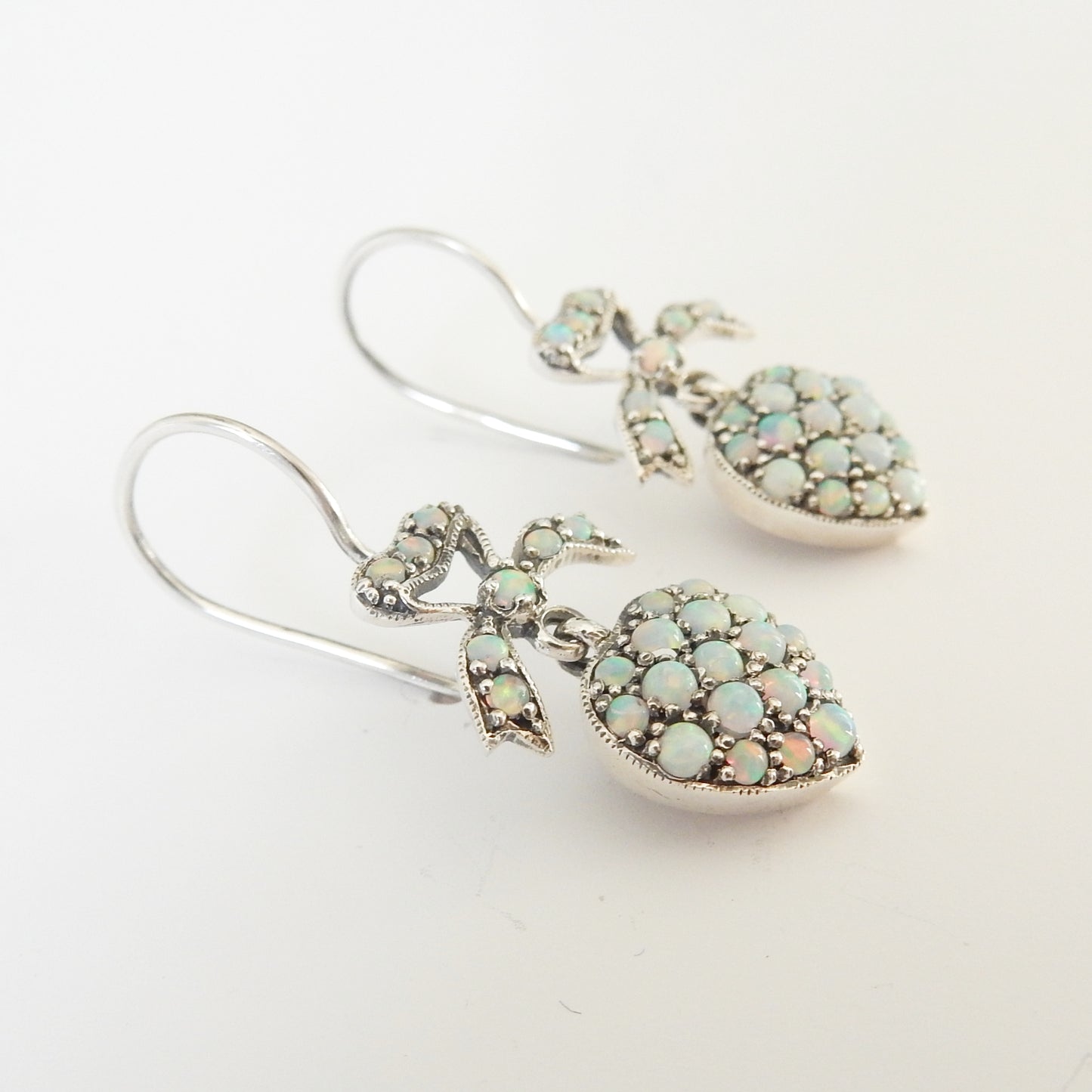Sterling Silver Opal Heart Earrings