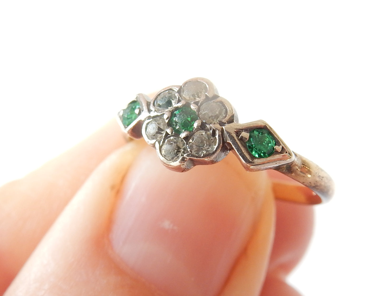 Art Deco 9ct Gold & Silver Emerald Paste Ring