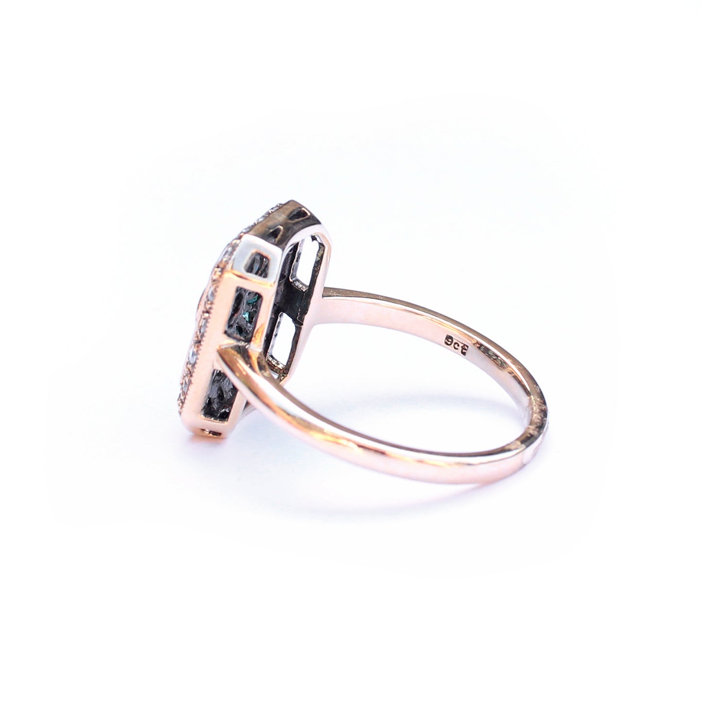 9ct Gold Emerald & Diamond Panel Ring