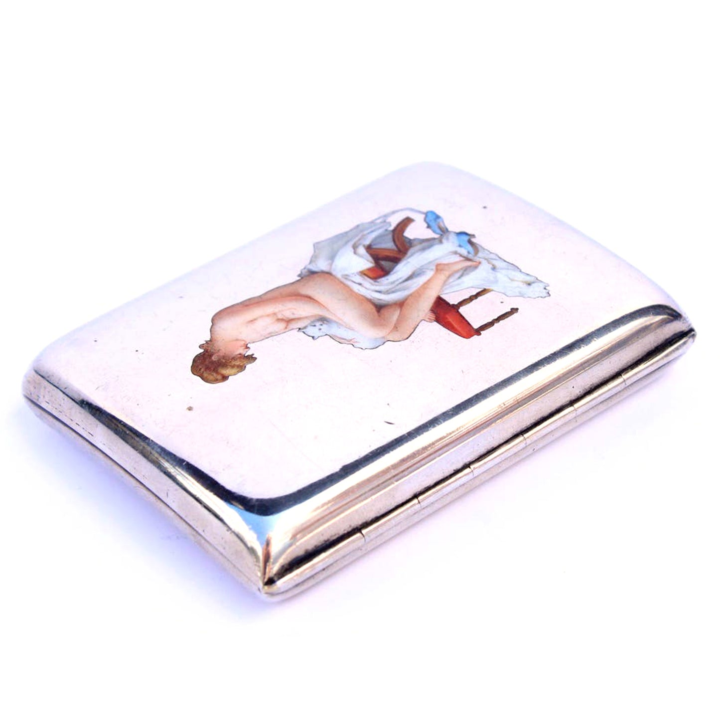 Antique Continental Silver Erotica Enamel Cigarette Case