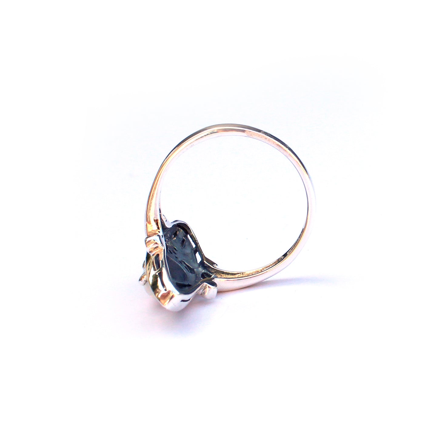 Sterling Silver Opal & Blue Enamel Navette Ring