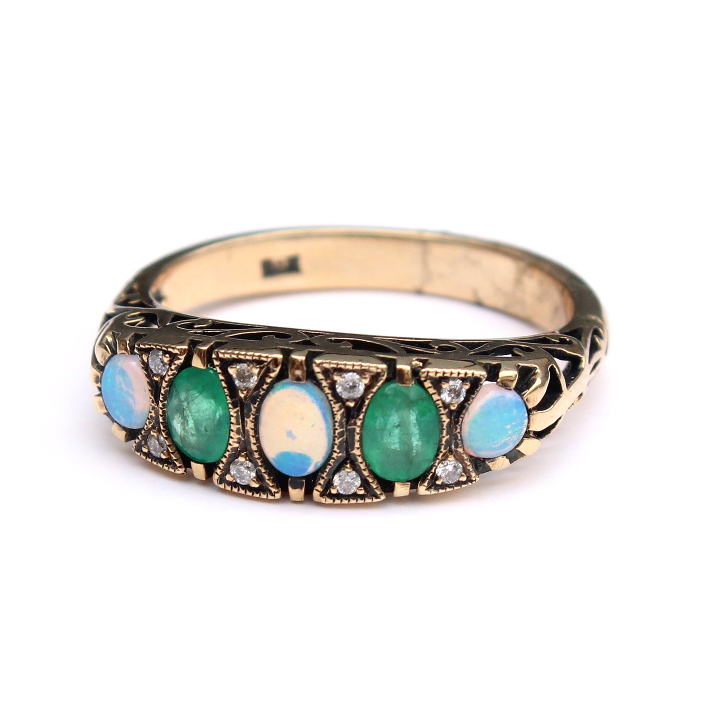 Vintage 9ct Gold Opal & Emerald Ring