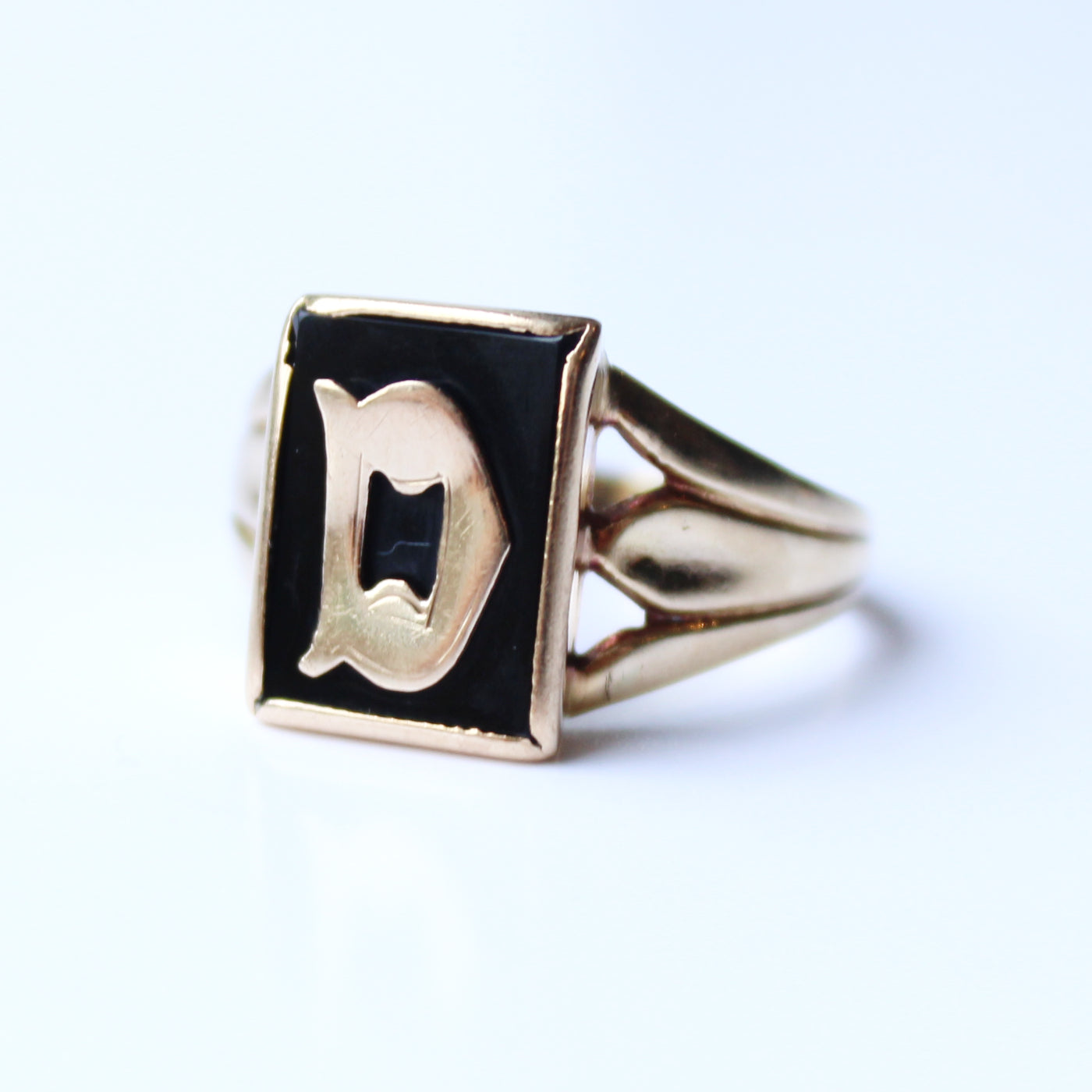 Vintage 9ct Rose Gold Initial "D" Onyx Signet Ring