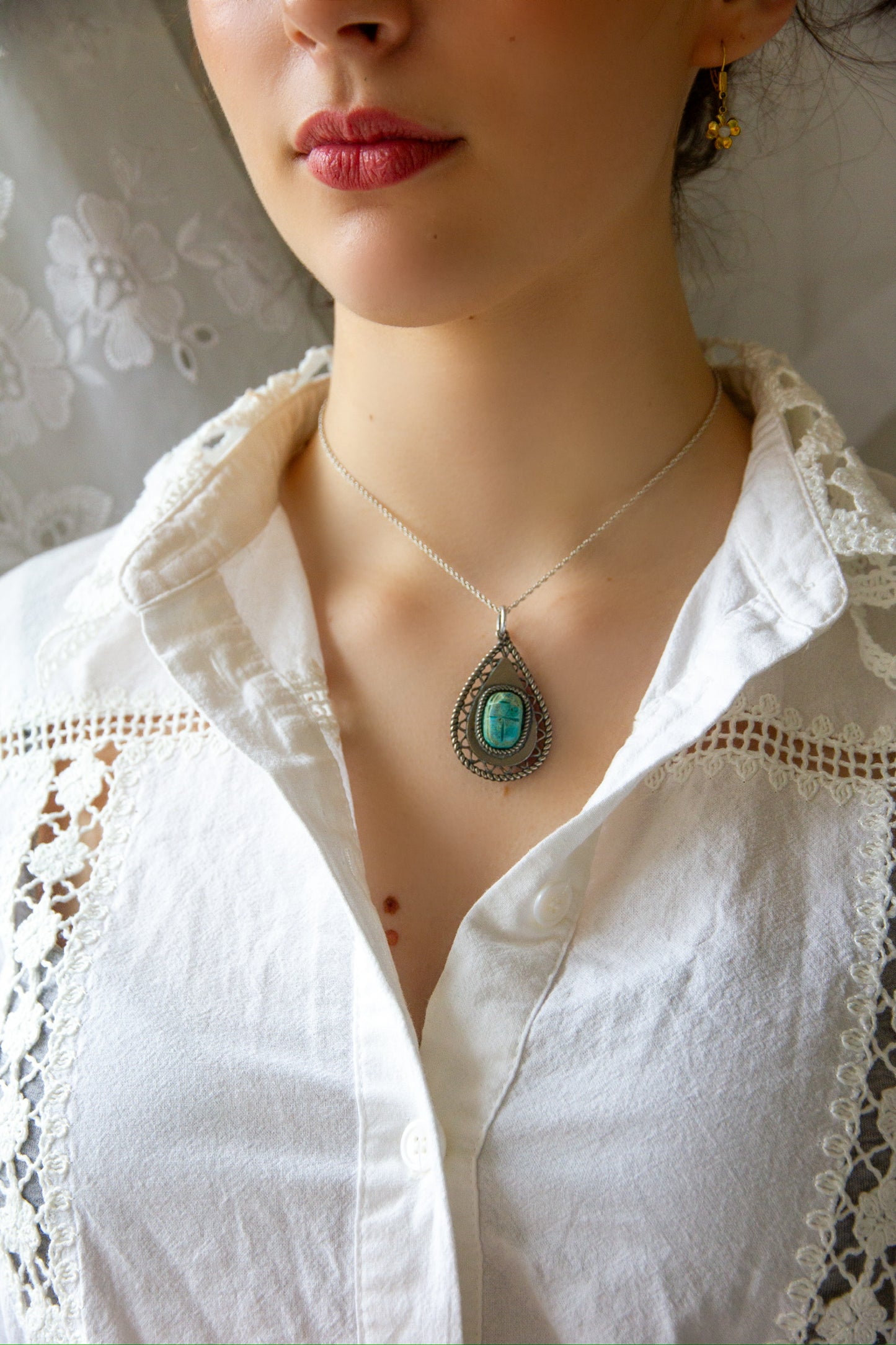 Vintage Artisan Turquoise Scarab Pendant
