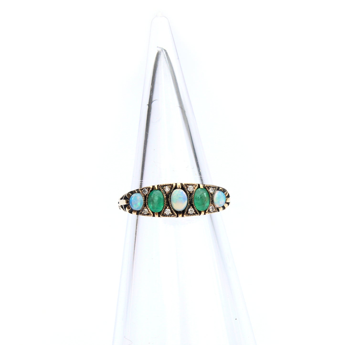 Vintage 9ct Gold Opal & Emerald Ring
