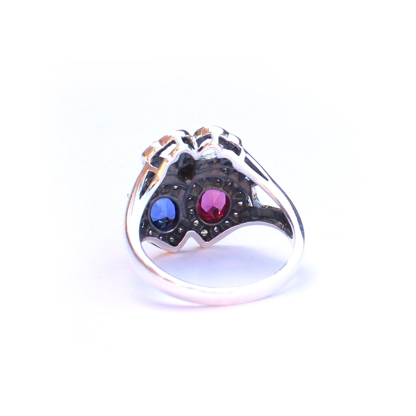 Sterling Silver Victorian Style Sapphire & Ruby Sweetheart Ring