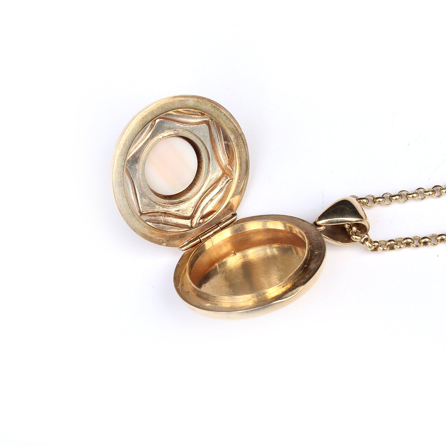 Heavy Vintage 9ct Gold Celtic Locket with Pearl Panel & Belcher Chain