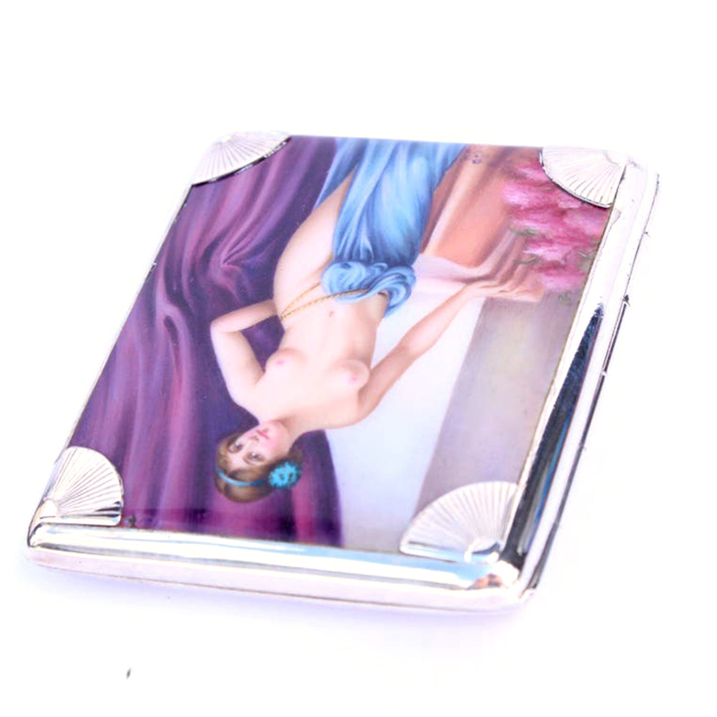 Rare 1920s Art Deco Sterling Silver Erotica Enamel Cigarette Case by Joseph Gloster