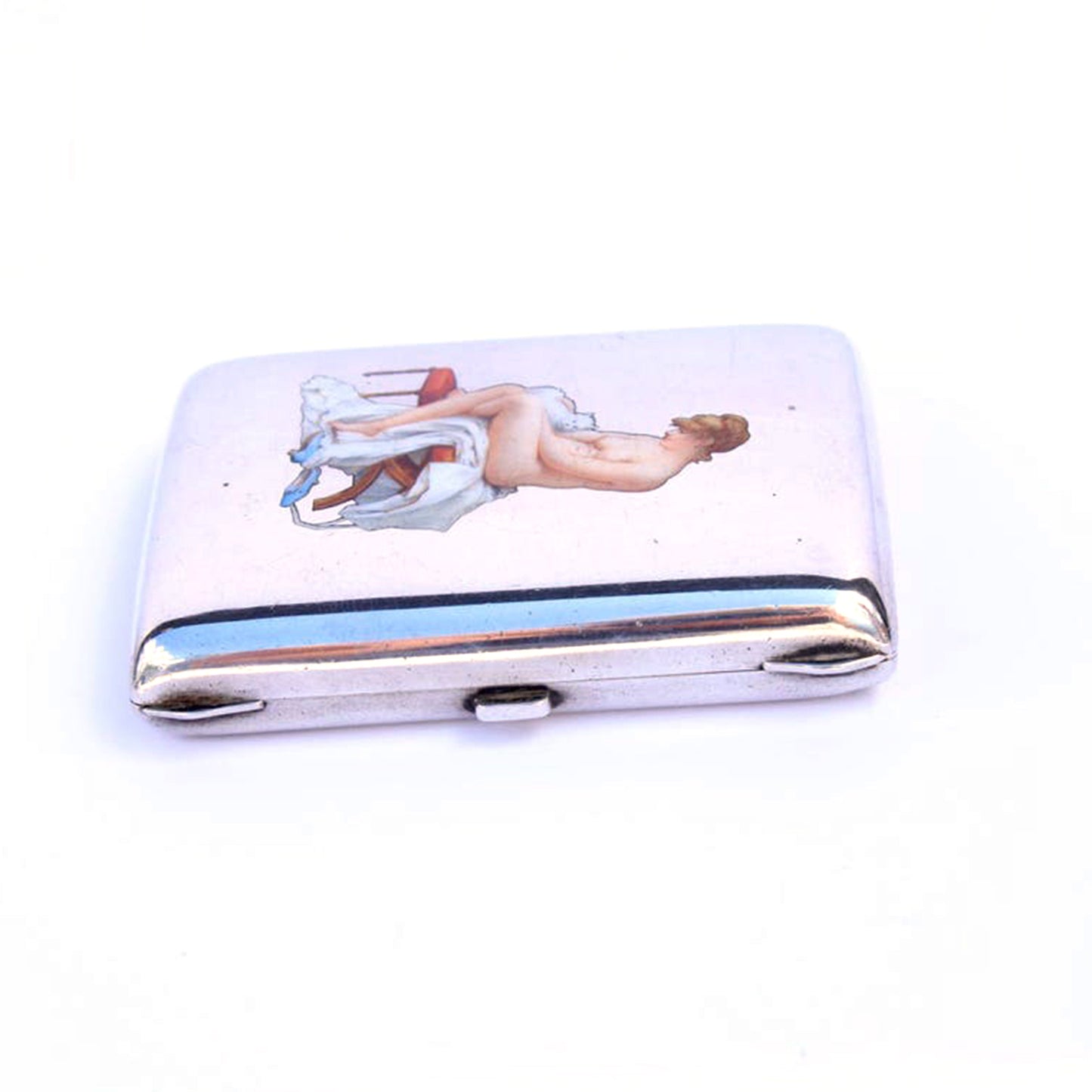 Antique Continental Silver Erotica Enamel Cigarette Case