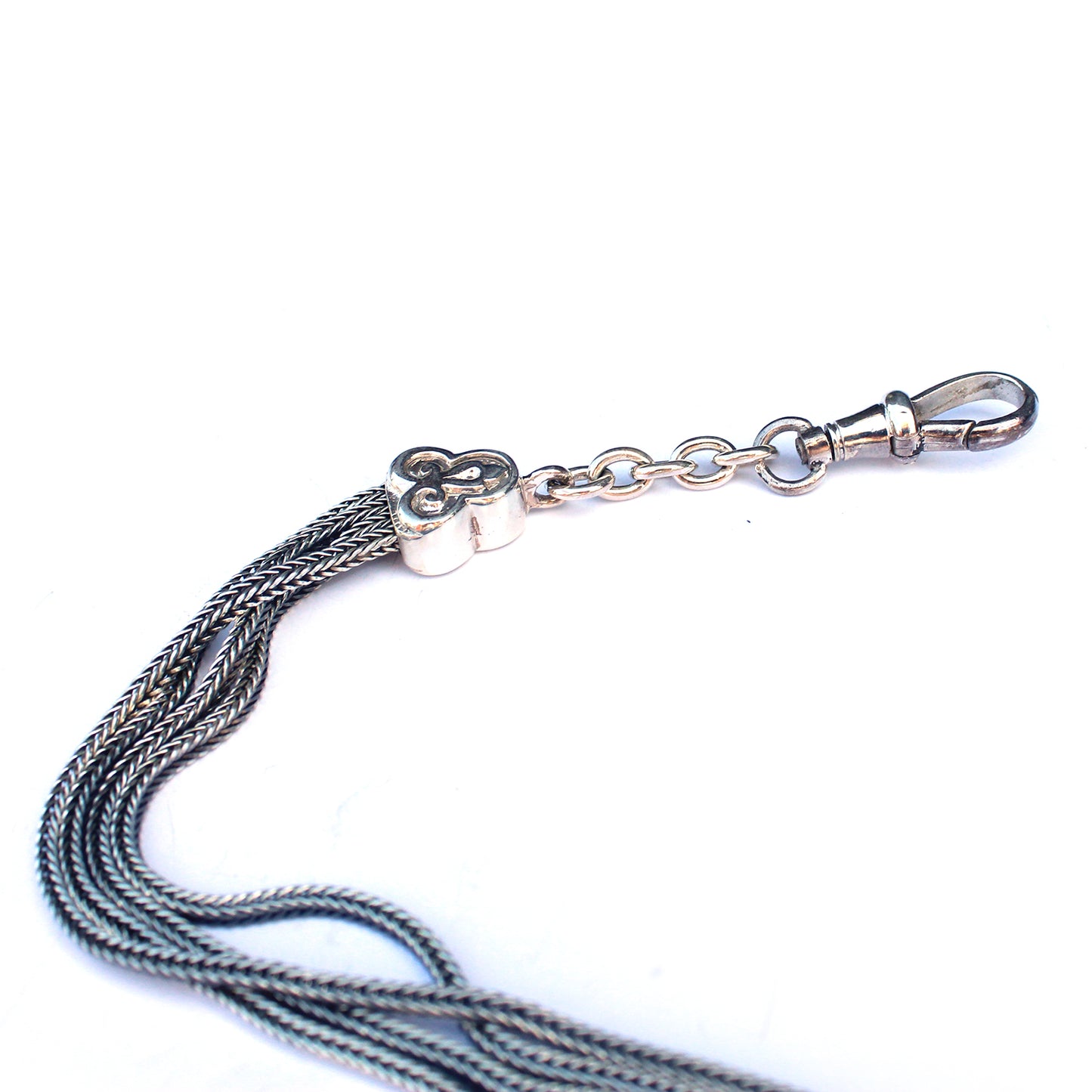 Vintage Sterling Silver Horse Albert Chain Pocket Watch Fob with Tassel & Dog Clip