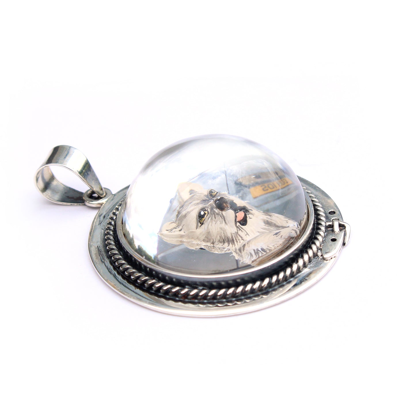 Vintage Sterling Silver Essex Crystal Pendant with White Terrier Dog