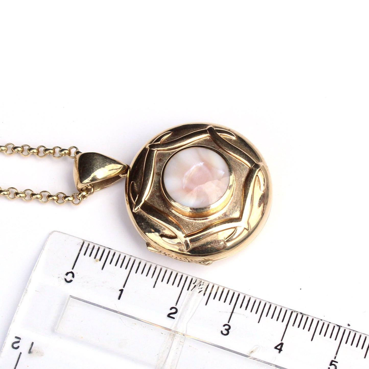 Heavy Vintage 9ct Gold Celtic Locket with Pearl Panel & Belcher Chain