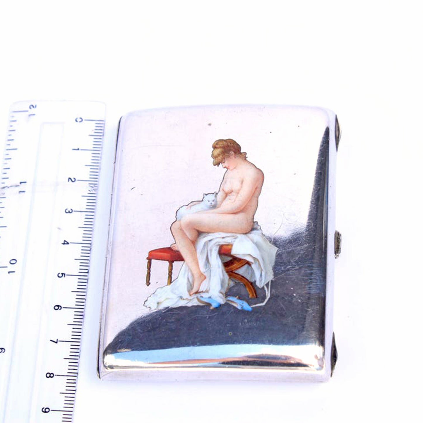 Antique Continental Silver Erotica Enamel Cigarette Case