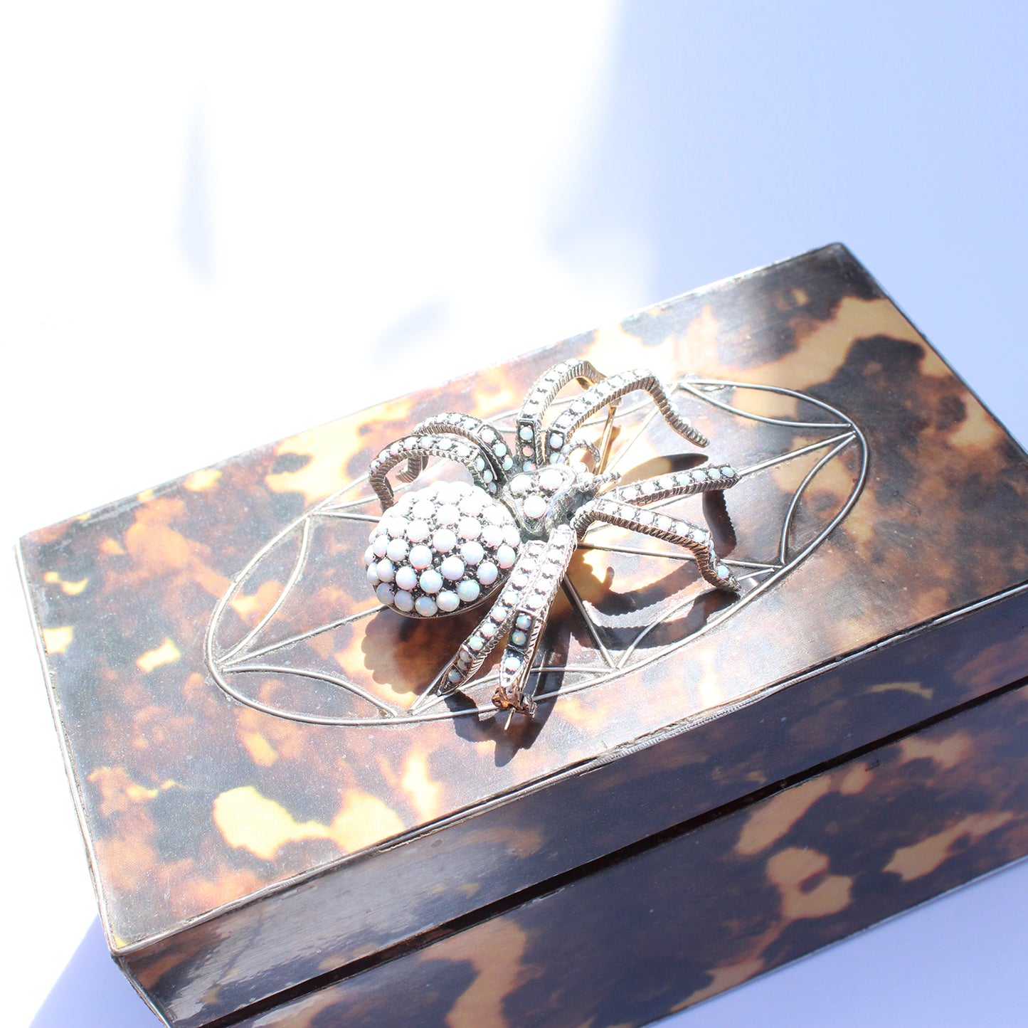 Large Sterling Silver Opal Spider Brooch