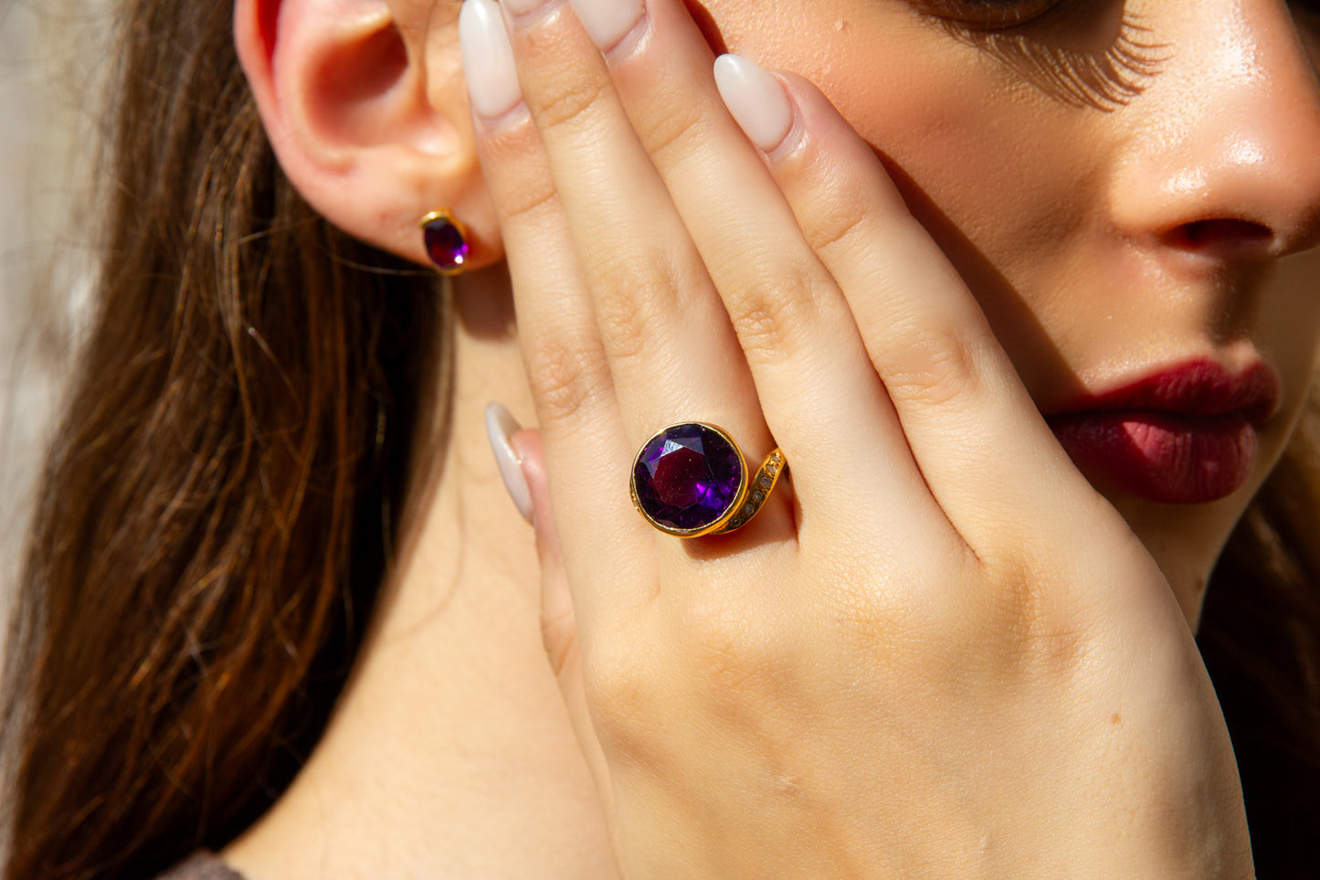 Unique 9ct Gold Amethyst & Diamond Ring