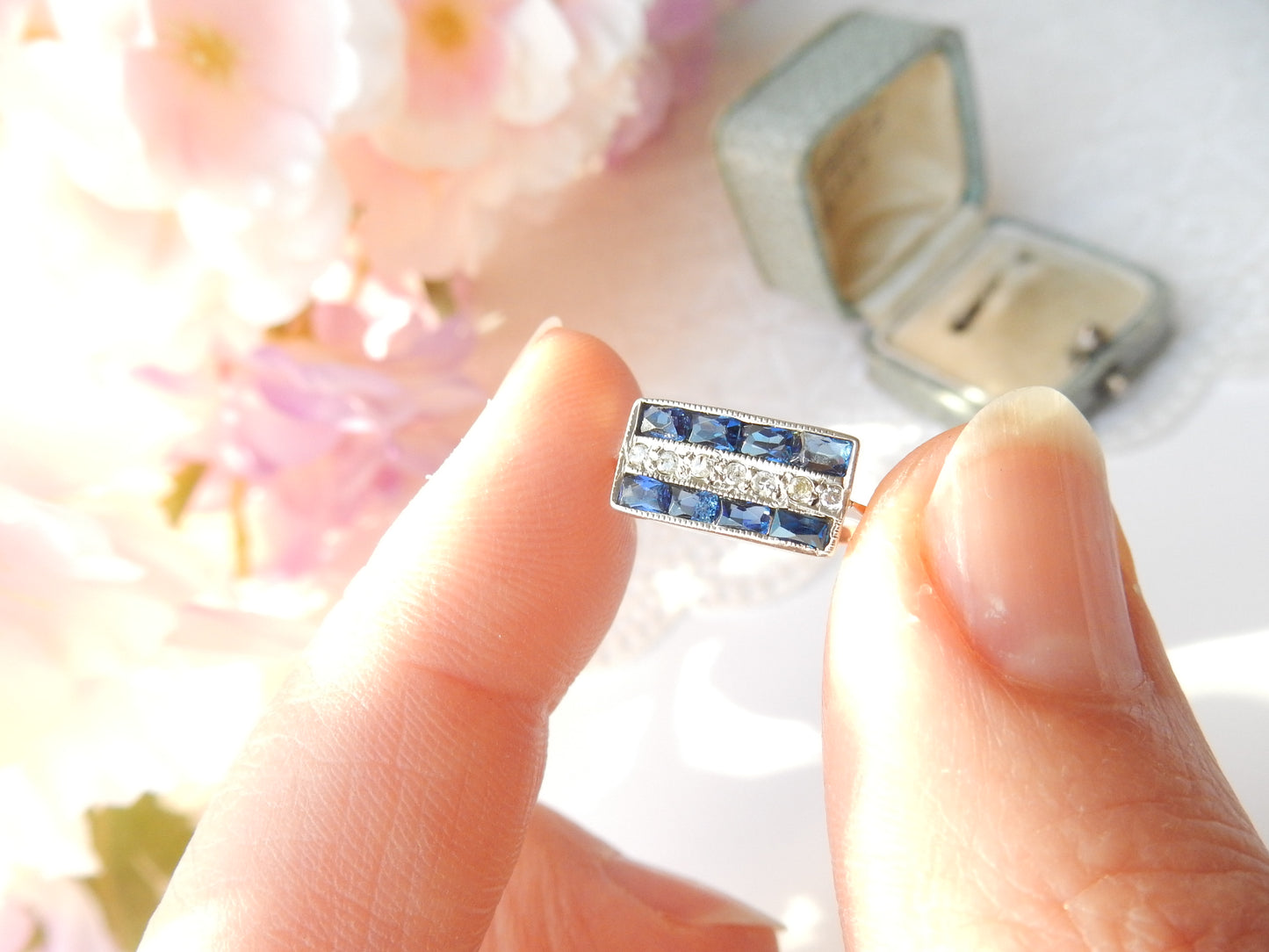 Art Deco Sapphire & Diamond Ring US Size 6 ¾ UK O