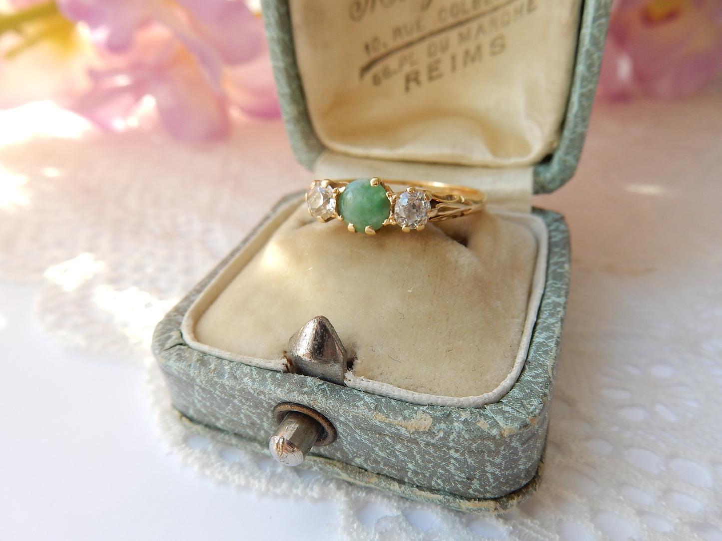 Antique 18ct Diamond & Jade Ring